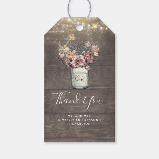 メイヴと金ゴールドフローラメイスン素朴ジャー結婚ズ ギフトタグ (正面)