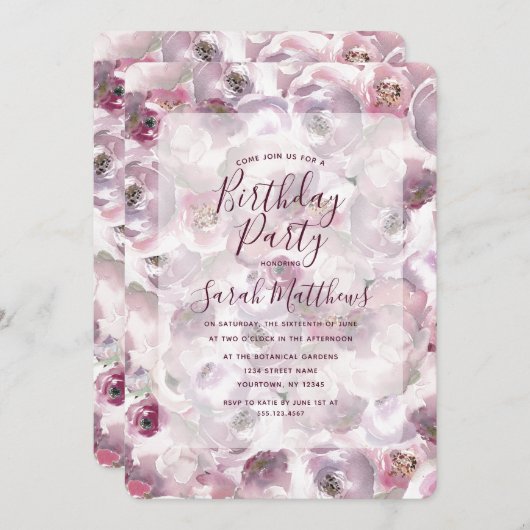 メイヴウォーターの色フローラ誕生日パーティーの招待 招待状 (正面/裏面)