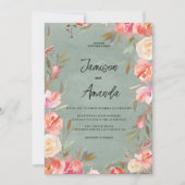 メイヴグリーンピンクアイボリー冬のフローラ 招待状 (正面)
