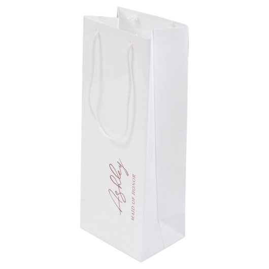 メイヴダスティピンクパーソナライズされたウェディングパーティー名 ワインギフトバッグ (正面アングル)