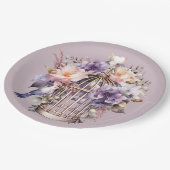 メイヴファイナリーパープルピンクバードシャワー ペーパープレート (アングル)
