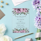 メイヴプラムパープルフローラ結婚式の日付を保存 アクリル招待状 (インサイチュ (ウェディング))