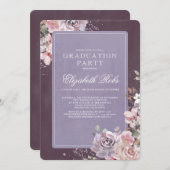 メイヴプラム薄紫ヴィンテージフローラ卒業パーティー 招待状 (正面/裏面)