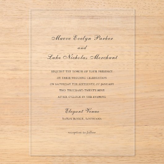 メイヴ伝統的結婚式招待状 アクリル招待状 (正面)