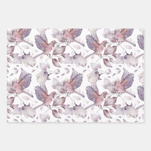 メイヴ、ほこりっぽい紫、赤面ピンクの花葉の花 ラッピングペーパーシート (正面2)