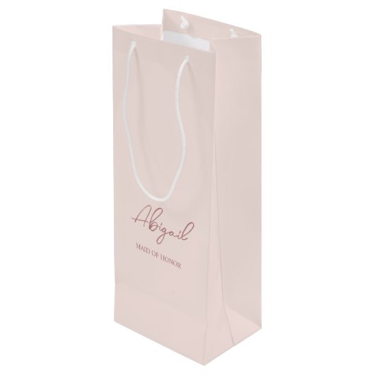 メイヴ&ピンクネームパーソナライズされたウェディングパーティー ワインギフトバッグ (裏面アングル)