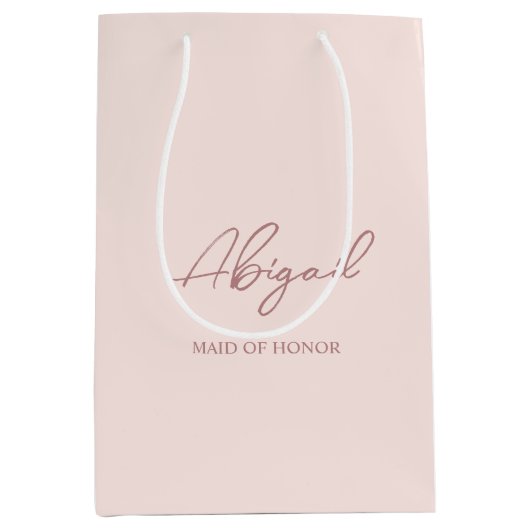 メイヴ&ピンクパーソナライズされたウェディングパーティー名ギフト ミディアムペーパーバッグ (正面)