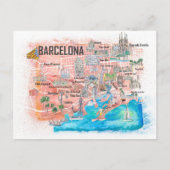 メイ図解入りの、写真付きのンロード付きバルセロナ旅行地図 ポストカード (正面)