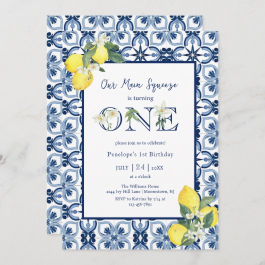 メイ地中海のンスクイズレモンベビーガールファースト 招待状 (正面/裏面)