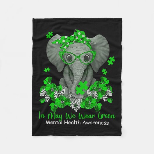 メイ我々衣服グリーンエレファントメンタルヘルス認識度 フリースブランケット (正面)