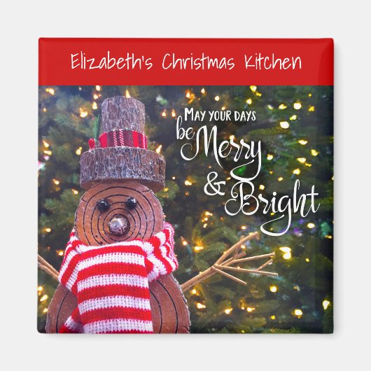 メイ日は明メリーるい素朴雪だるまかわいい名前 マグネット (正面)