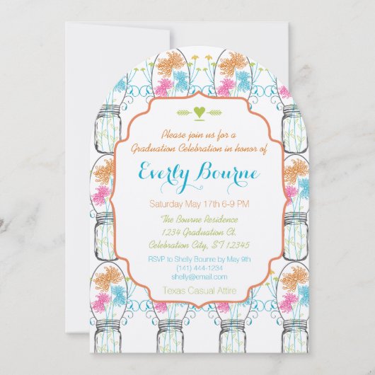 メイ素朴ソンジャーピンクサンゴアクアフローラ卒業 招待状 (正面)