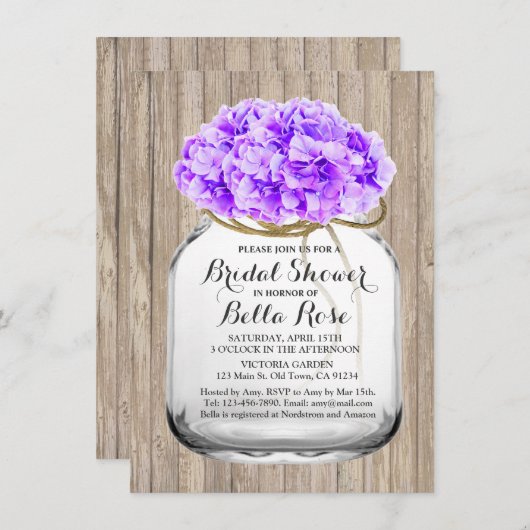 メイ素朴ンのフローラパープルブライダルシャワーhyd3 招待状 (正面/裏面)