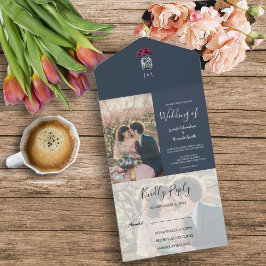 メイ素朴ンのjarモノグラム写真結婚青 オールインワン招待状