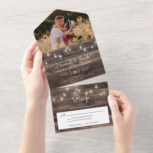 メイ素朴ンジャールバーンウッドフォト結婚ズ オールインワン招待状 (貼ってはがせる)