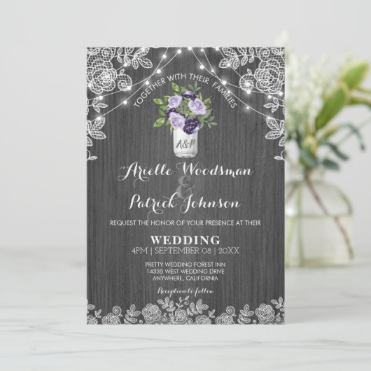 メイ素朴ンジャール紫シルバーグレーフローラ結婚ズ 招待状 (スタンド正面)