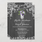 メイ素朴ンジャール紫シルバーグレーフローラ結婚ズ 招待状 (正面/裏面)