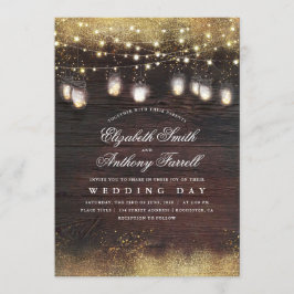 メイ素朴ンジャー灯と金ゴールドグリッター結婚ズ 招待状
