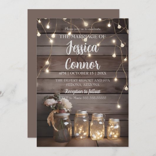 メイ素朴ン結婚ジャーの木舎の背景 招待状 (正面/裏面)