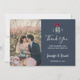 メイ素朴ン・ジャー・モノグラム海軍ブルー結婚フォト サンキューカード