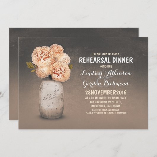 メイ絵を描ンジャー素朴なリハーサルのディナー招待状 招待状 (正面/裏面)