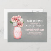 メイ色彩の鮮やかンの瓶とピンクの花は日付を保存する 案内ポストカード (正面/裏面)