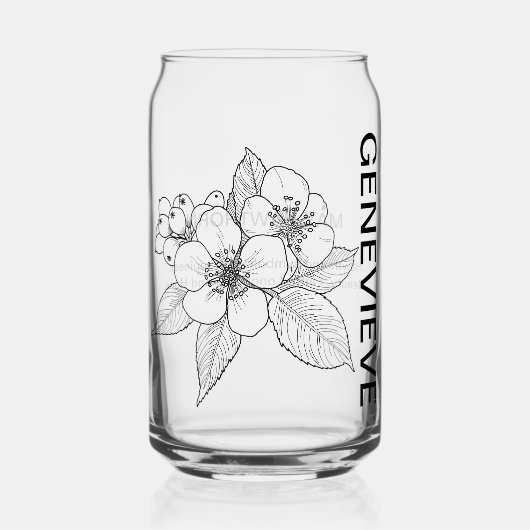 メイ誕生フラワーホーソーンと名前をカスタムする ガラス缶 (正面)