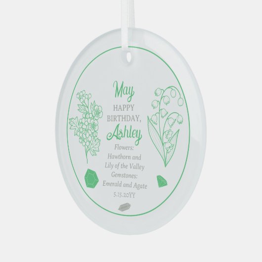 メイ・ホーソーン |リリー・オブ・ザ・バレー誕生日記念 ガラスオーナメント (正面左)