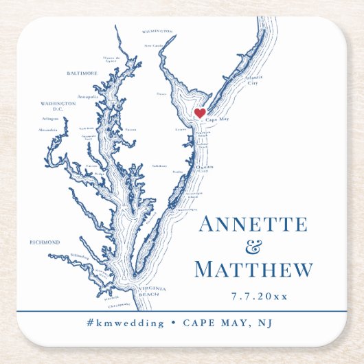 メイNJウェディングパーティーカクテルアワードリンク スクエアペーパーコースター (正面)