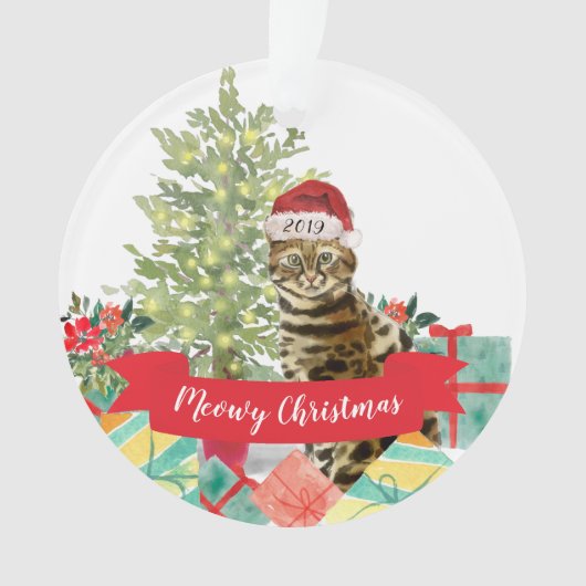 メウイクリスマスベンガル猫 オーナメント (正面)