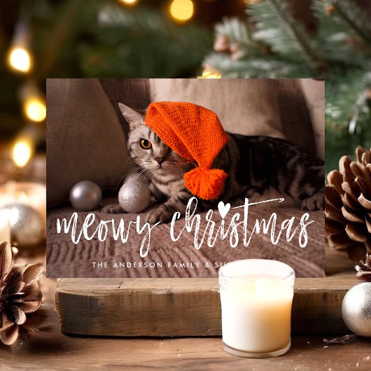 メウイー·クリスマス·ブラシ脚本ペモダンット猫の写真 シーズンカード