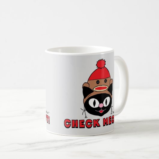 メウトを確認!Sock Monkey Hatの漫画子猫 コーヒーマグカップ (正面右)