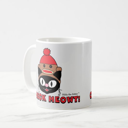 メウトを確認！Sock Monkey Hatの漫画子猫 コーヒーマグカップ (正面左)