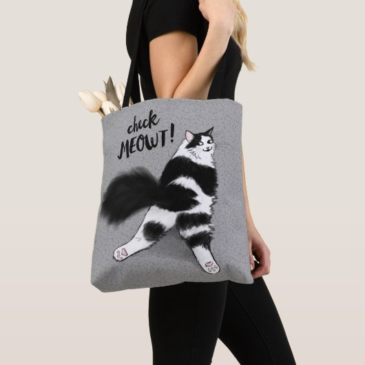 メウトを見ろ!ネおもしろいコの黒猫と白猫 トートバッグ (クローズアップ)