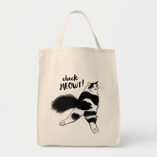 メウトを見ろ!白おもしろい黒猫スプルート トートバッグ (正面)
