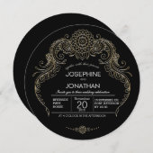 メエレガントンディデザイン結婚式招待状 – ブラック 招待状 (正面/裏面)