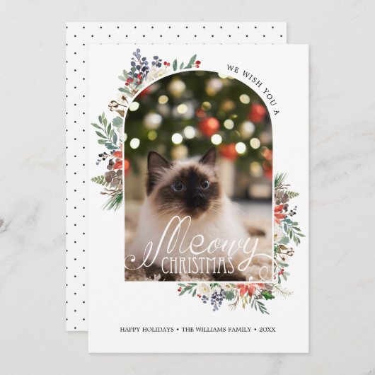 メオイエレガントクリスマス写真猫ペットホリデーカード 招待状 (正面/裏面)