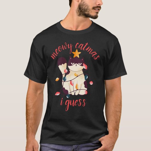メオイカトマス皮肉おもしろい猫好きクリスマス Tシャツ (正面)
