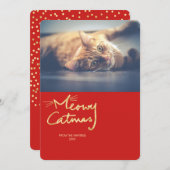 メオイカトマス金ゴールドおもしろいキャットクリスマスフォトカード シーズンカード (正面/裏面)