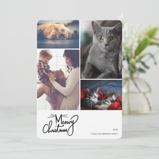 メオイクリおもしろいスマス猫カスタムをテーマにした4枚の写真 シーズンカード (スタンド正面)