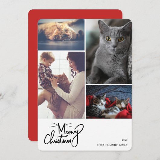 メオイクリおもしろいスマス猫カスタムをテーマにした4枚の写真 シーズンカード (正面/裏面)