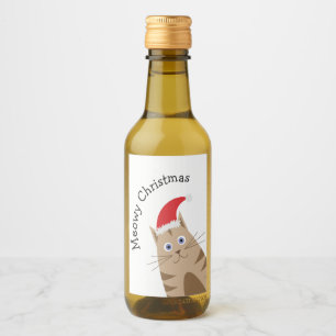 メオイクリスマスおもしろいの猫はサンタハットを着る ワインラベル