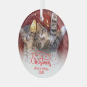 メオイクリスマス2写真おもしろい猫好き ガラスオーナメント (正面左)