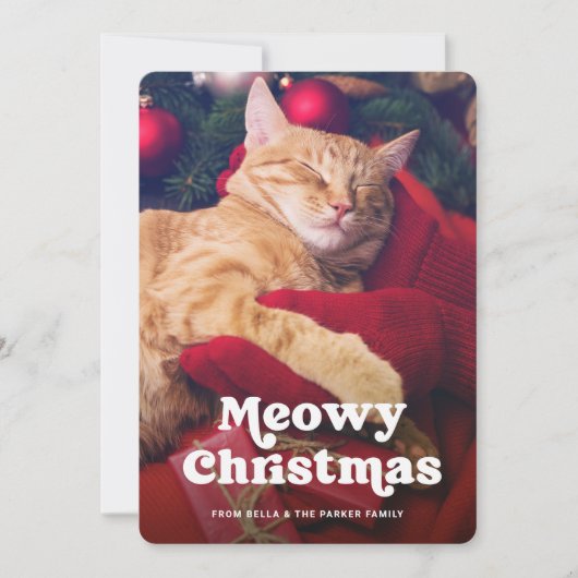メオイクリスマス |あなたの猫の写真おもしろい シーズンカード (正面)