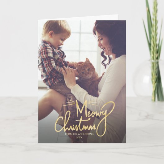 メオイ・クリスおもしろいマス猫3フォトクリスマス カード (正面)