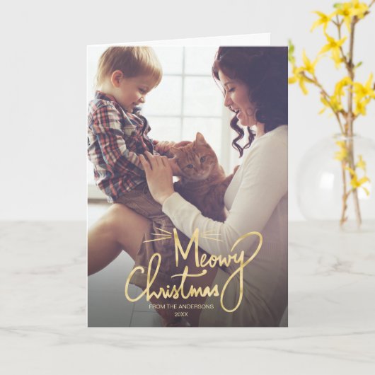 メオイ・クリスおもしろいマス猫3フォトクリスマス カード (黄色い花)