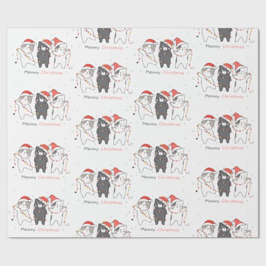 メオイ・クリスマスかわいい猫たち ラッピングペーパー (フラット)