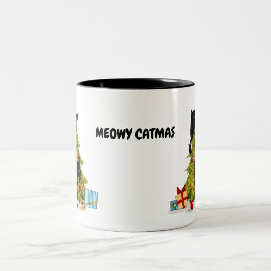 メオイ・クリスマスツリー黒猫マグ ツートーンマグカップ (中央)