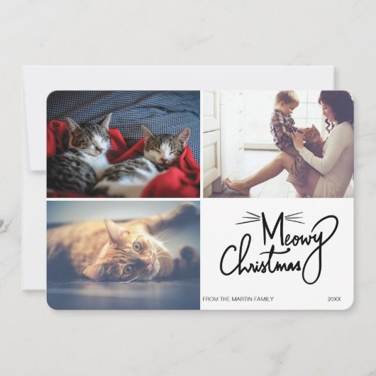 メオイ・クリユニークスマス猫おもしろい3枚写真 シーズンカード (正面)