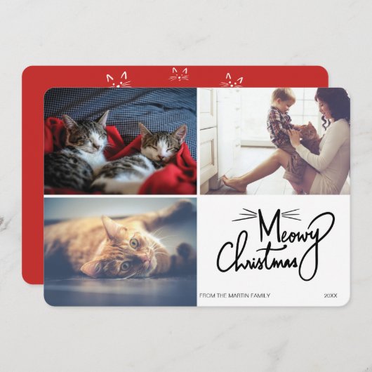 メオイ・クリユニークスマス猫おもしろい3枚写真 シーズンカード (正面/裏面)